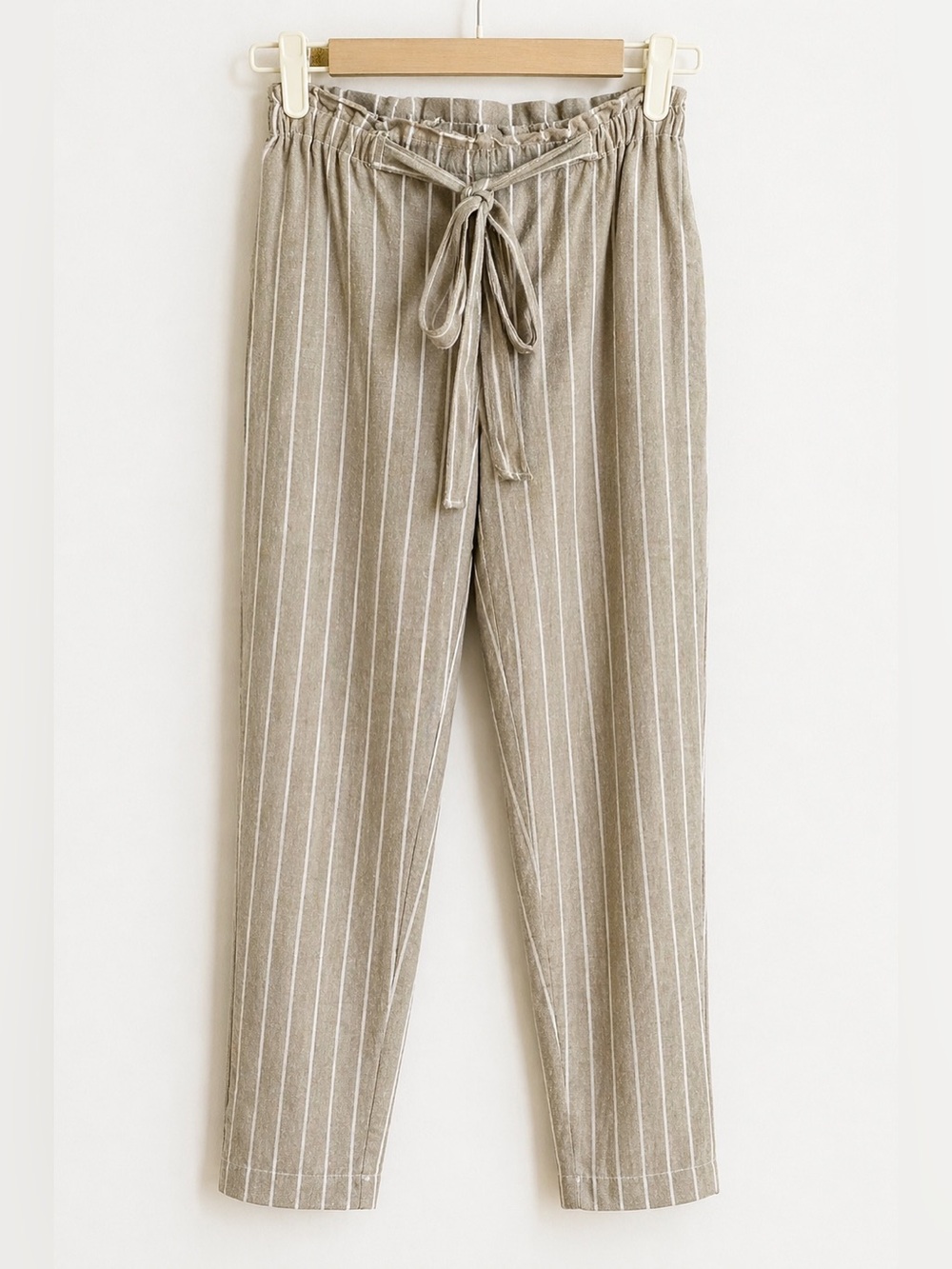 BeachLunchLounge Tan Stripe Linen Pants Small Coastal Quiet Luxury